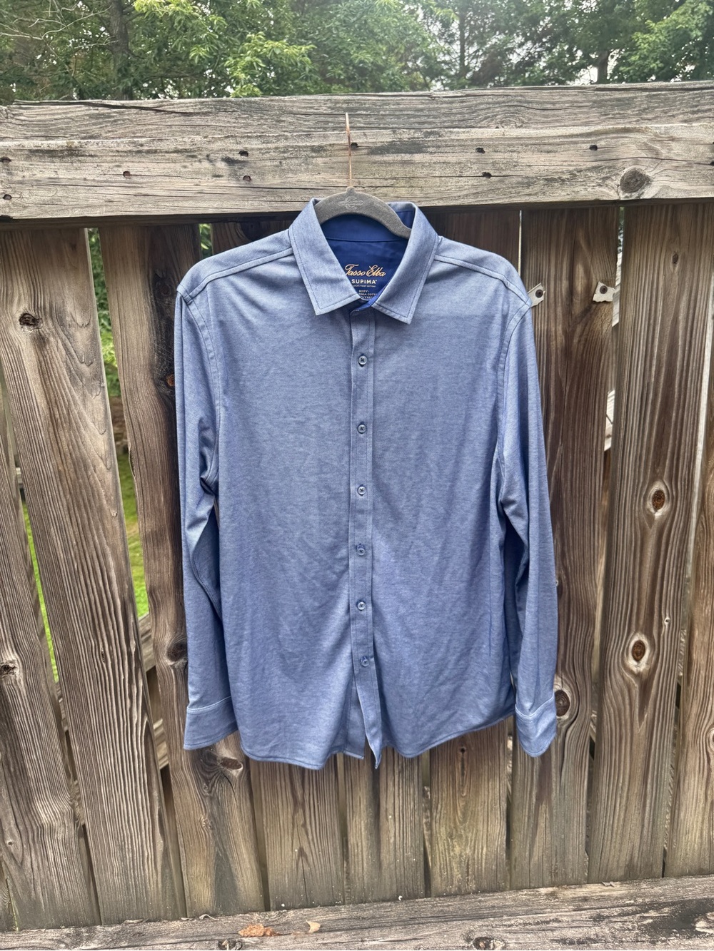 Tasso Elba Slate Blue Button-Down Supima Cotton Knit Casual Shirt